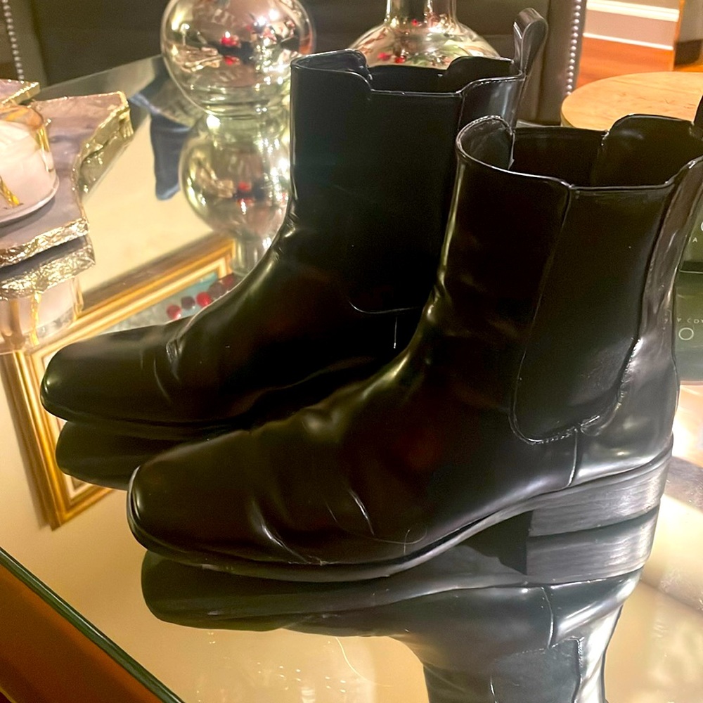 Black leather booties